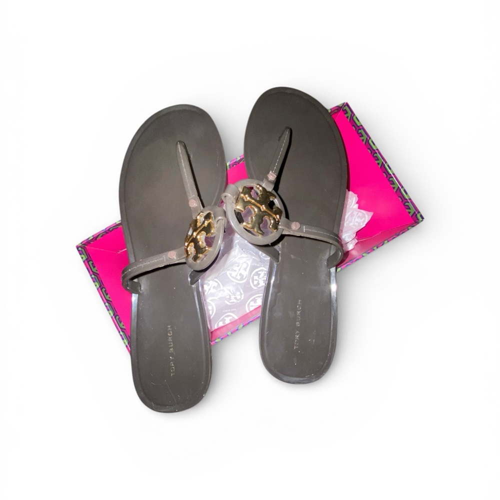Tory Burch maroon and Gold thong sandals